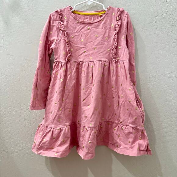 Mini Boden Pink Gold Polka Dot Ruffle Long Sleeve Dress - Picture 1 of 7